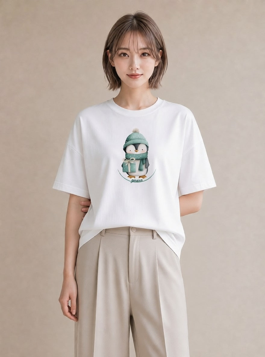 デザインTシャツ レディース ペンギン ぺんぎん 動物 アニマル イラスト ナチュラル 休日 ペアコーデ 白T