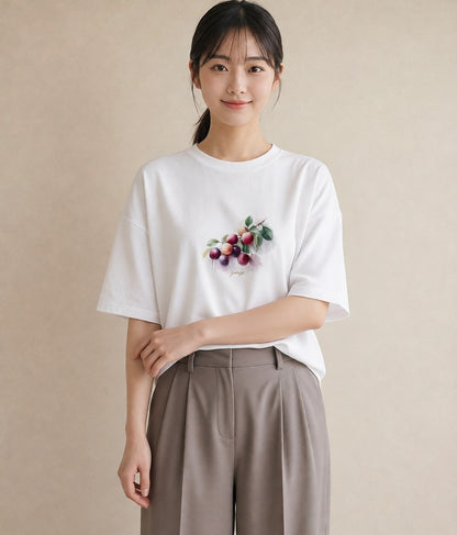 デザインTシャツ レディース 木の実 植物 ボタニカル イラスト カフェコーデ お出かけ 普段着 白T