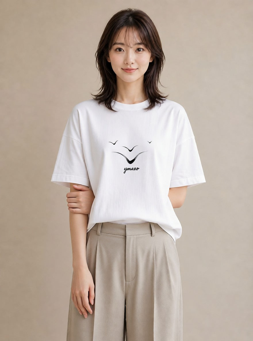 グラフィックTシャツ レディース パールピアス アクセサリー ナチュラル アンティーク イラスト お洒落 レイヤード 友達ギフト 白T