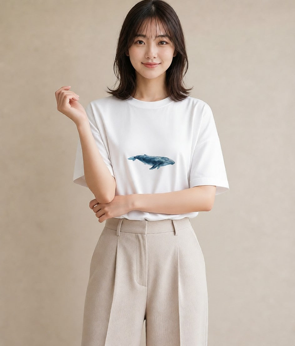 デザインTシャツ レディース ジンベエザメ 海の生き物 海 イラスト 休日コーデ 春服 ミセス 白T