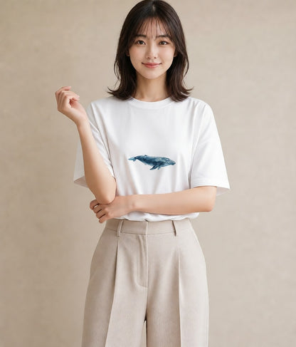 デザインTシャツ レディース ジンベエザメ 海の生き物 海 イラスト 休日コーデ 春服 ミセス 白T