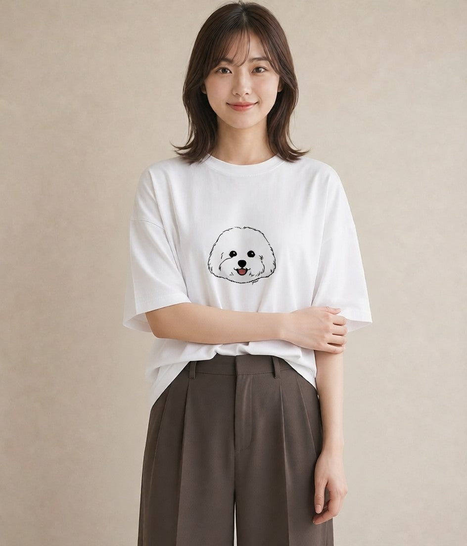 デザインTシャツ レディース ビションフリーゼ 犬 いぬ イラスト きれいめ 帰省 ラフ 白T