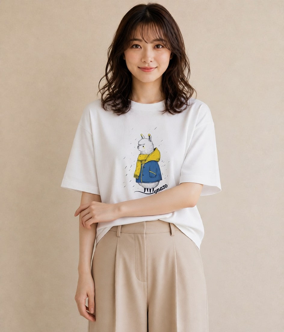 グラフィックTシャツ レディース アルパカ 動物 アニマル イラスト 部屋着 女性向けギフト 白T