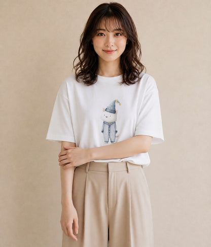 半袖Tシャツ レディース ラグドール 猫 ねこ イラスト モード 社会人 女性 白T