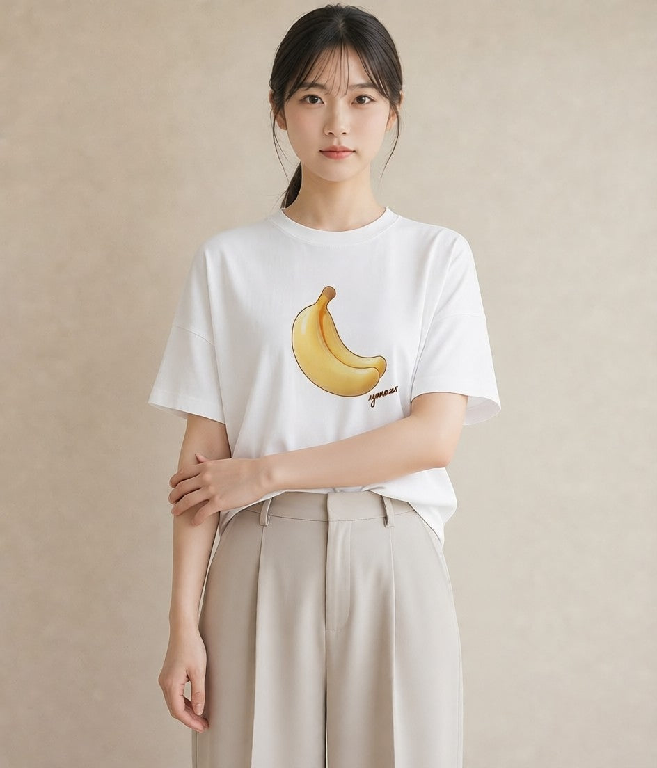 デザインTシャツ レディース バナナ 食べ物 フード イラスト 休日コーデ 旅行 母娘コーデ 白T