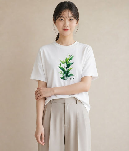 半袖Tシャツ レディース ハーブ 植物 ボタニカル イラスト 水彩風 親子 20代 白T