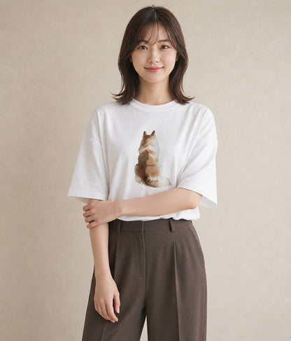 半袖Tシャツ レディース 肉球 猫 ねこ イラスト レトロ 帰省 ラフ 白T