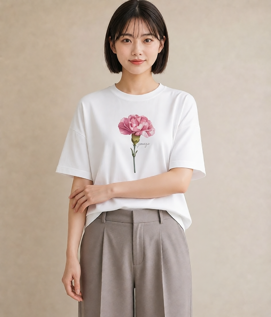 Tシャツ レディース カーネーション 花 花柄 イラスト 北欧風 送別ギフト 通勤 白T
