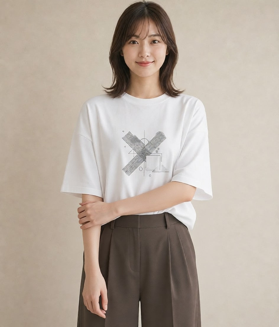 デザインTシャツ レディース 幾何学 ミニマル ジオメトリック イラスト ポップ 通学 誕生日プレゼント 白T