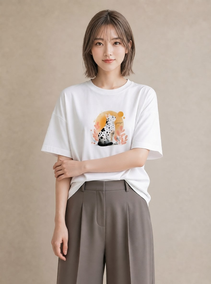デザインTシャツ レディース しっぽ 猫 ねこ イラスト レトロ 旅行 母娘コーデ 白T