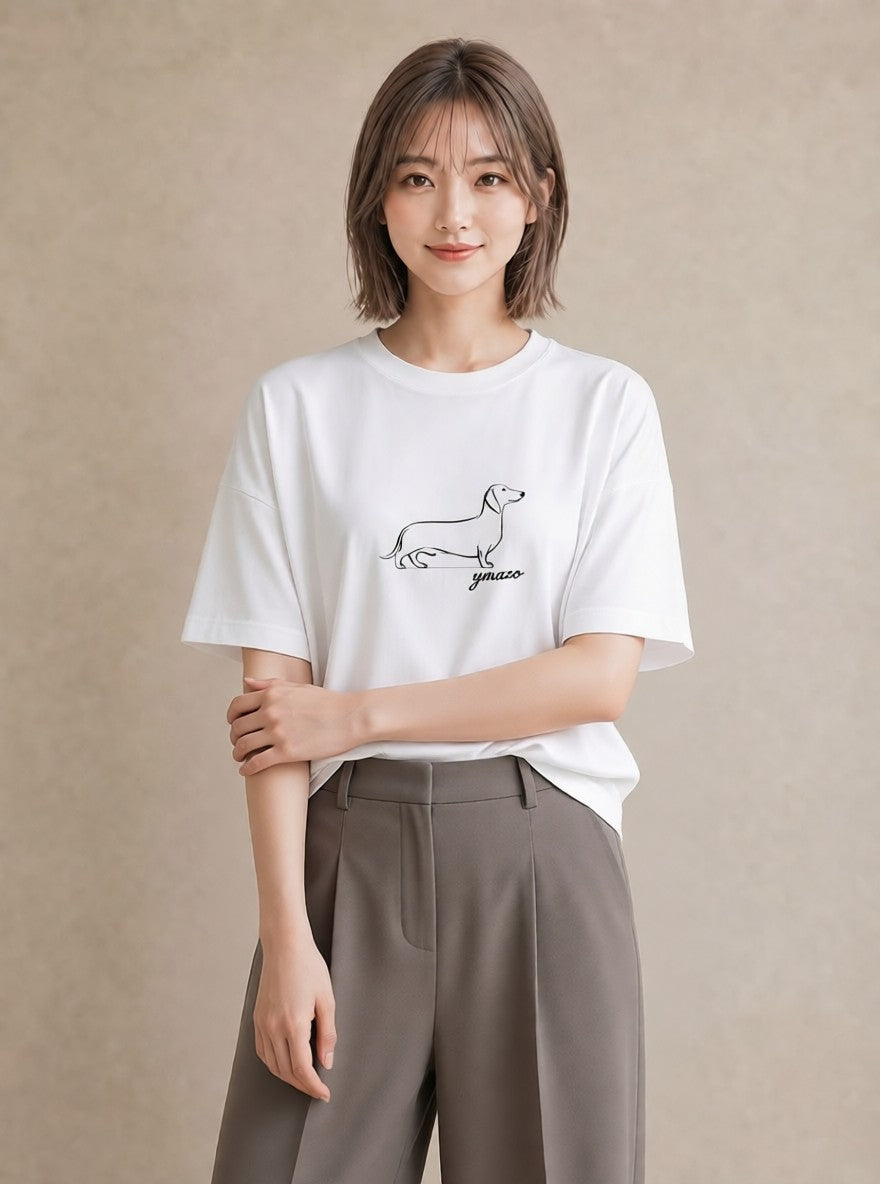 Tシャツ レディース 犬 いぬ わんこ イラスト お洒落 散歩 お出かけ 白T