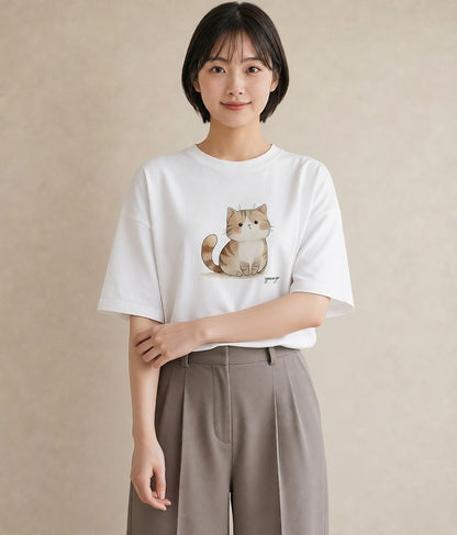 Tシャツ レディース マンチカン 猫 ねこ イラスト お洒落 ホワイトデー 春服 白T