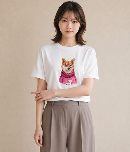 半袖Tシャツ レディース 柴犬 しばいぬ 犬 いぬ イラスト シンプル 送別ギフト 通勤 白T