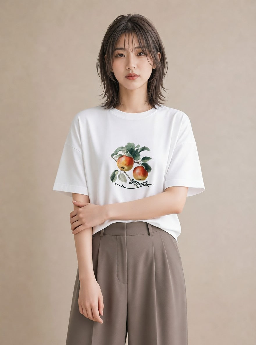 プリントTシャツ レディース もも 食べ物 フード イラスト アート風 母の日 ビーチ 白T