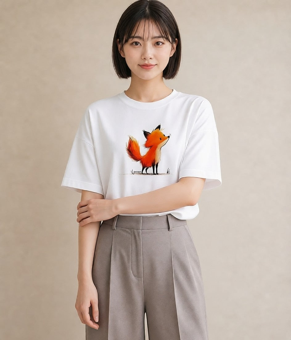 Tシャツ レディース きつね 動物 アニマル イラスト ポップ 旅行用 海 白T