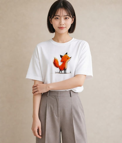 Tシャツ レディース きつね 動物 アニマル イラスト ポップ 旅行用 海 白T