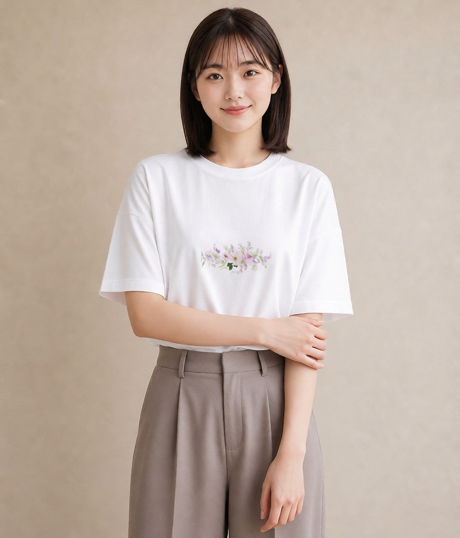 プリントTシャツ レディース 手鏡 アンティーク レトロ ナチュラル イラスト 綿100 デート 白T