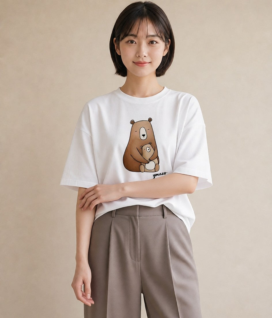 グラフィックTシャツ レディース くま クマ ベア 動物 アニマル イラスト きれいめ 敬老の日 ホワイトデー 白T