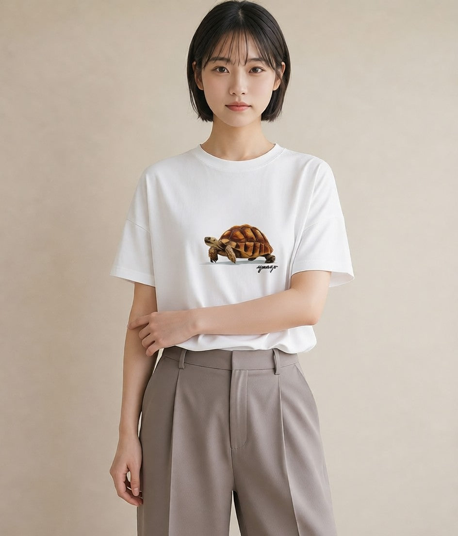 Tシャツ レディース ゼニガメ ペット 動物 イラスト レトロ ミセス 春コーデ 白T