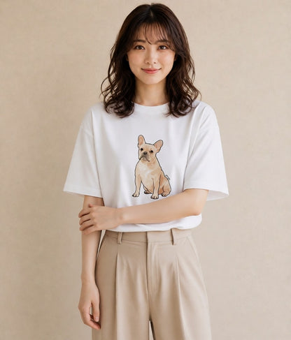 グラフィックTシャツ レディース フレンチブルドッグ フレブル 犬 いぬ イラスト 抜け感 ホワイトデー 春服 白T