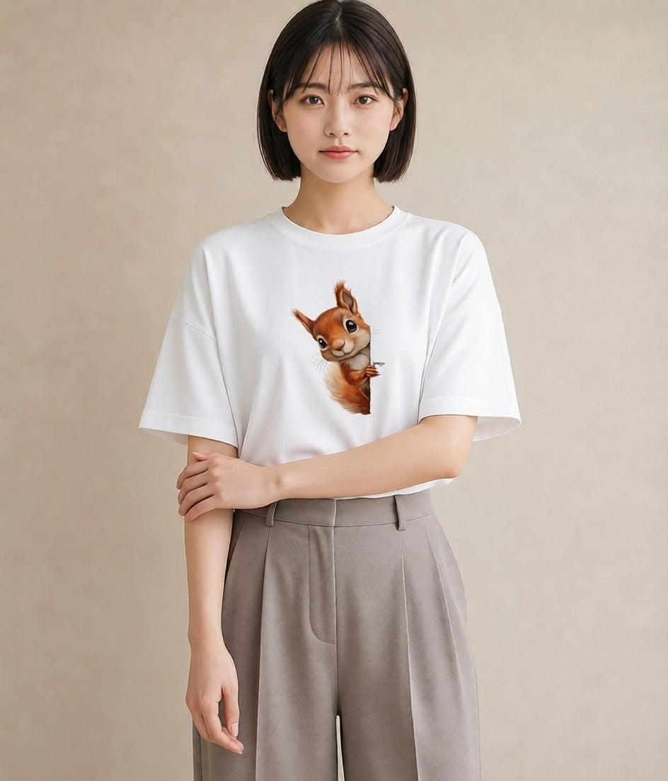デザインTシャツ レディース シマリス ペット 動物 イラスト 20代 カジュアルコーデ 白T