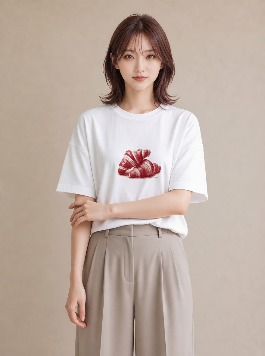 プリントTシャツ レディース パン ベーカリー レトロ イラスト フェミニン ペアコーデ 秋コーデ 白T