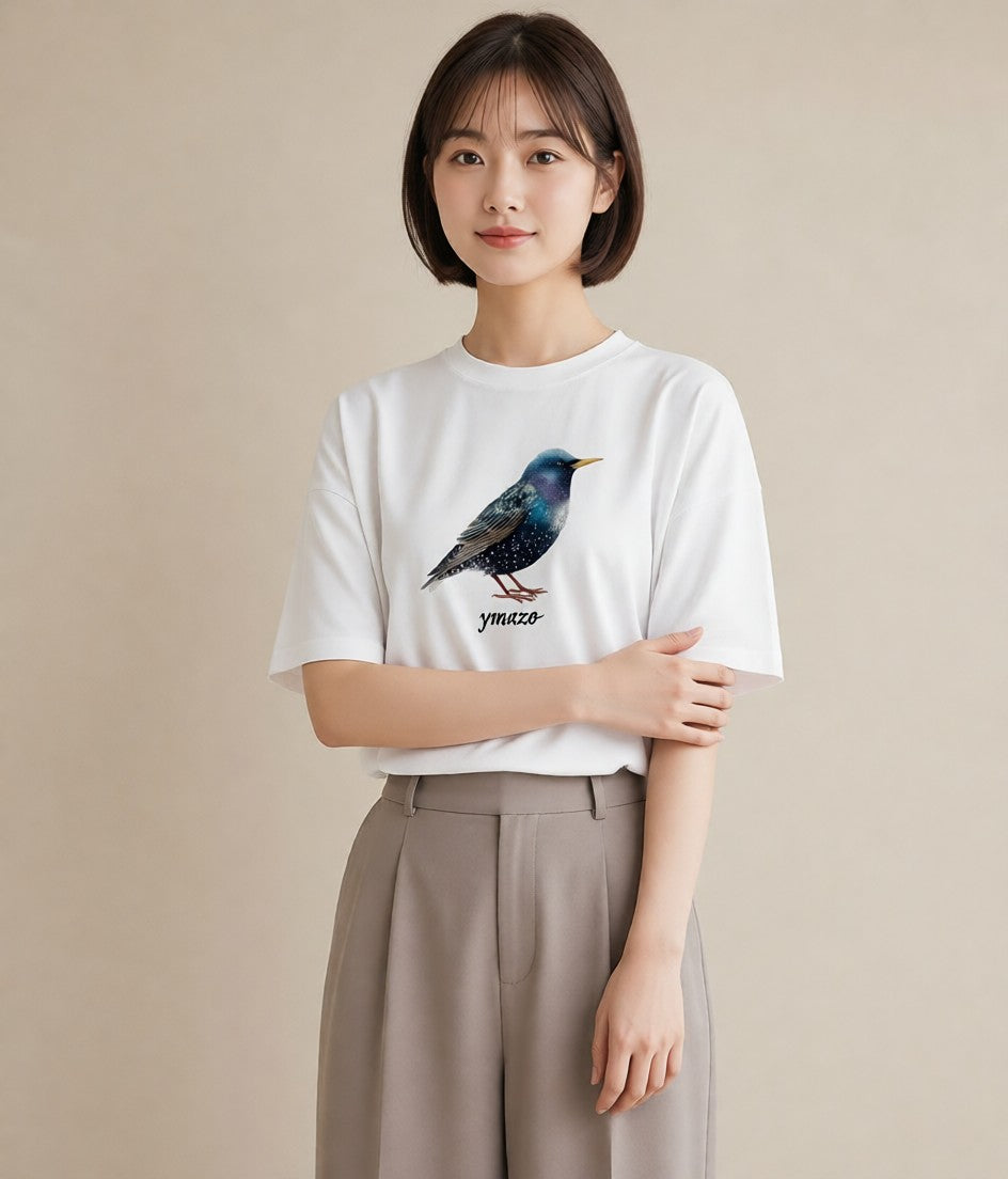 プリントTシャツ レディース 小鳥 ペット 動物 イラスト レトロ 休日 ペアコーデ 白T