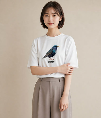 プリントTシャツ レディース 小鳥 ペット 動物 イラスト レトロ 休日 ペアコーデ 白T