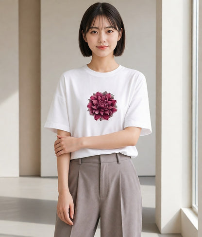半袖Tシャツ レディース ゆり 百合 花 花柄 イラスト ポップ ラフ レイヤード 白T