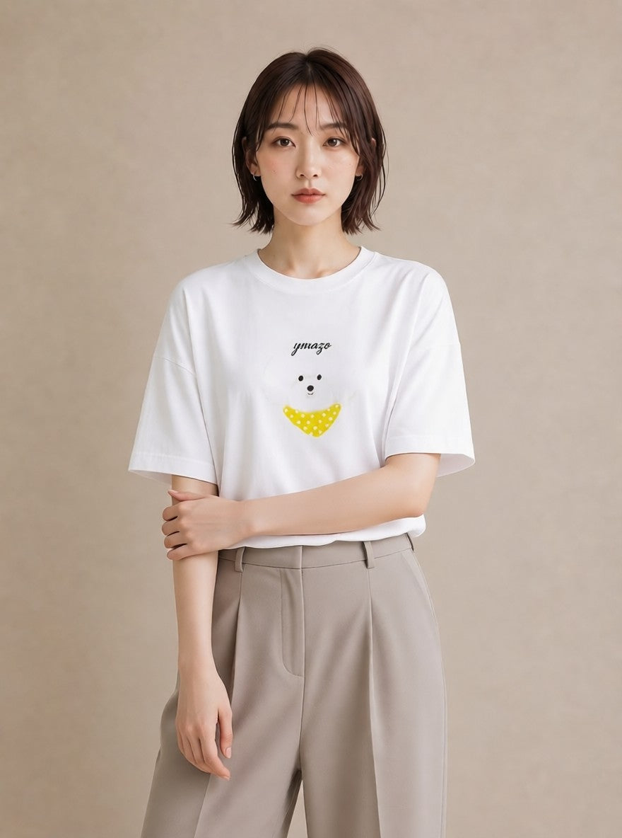 Tシャツ レディース ビションフリーゼ 犬 いぬ イラスト 淡色 秋コーデ おしゃれギフト 白T
