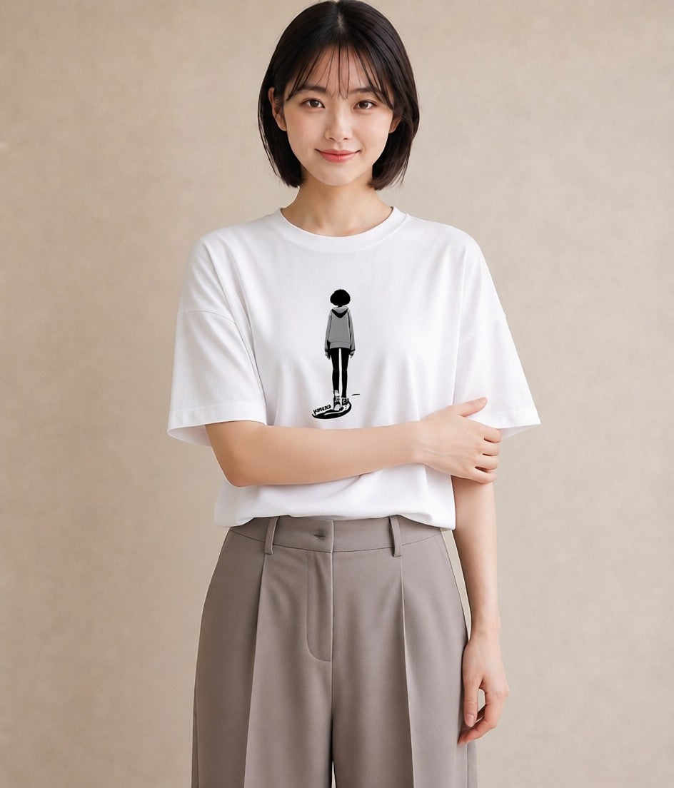 グラフィックTシャツ レディース 女の子 ガール 後ろ姿 イラスト ラフ ルームウェア ギフト 白T
