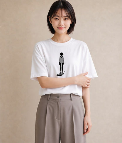 グラフィックTシャツ レディース 女の子 ガール 後ろ姿 イラスト ラフ ルームウェア ギフト 白T