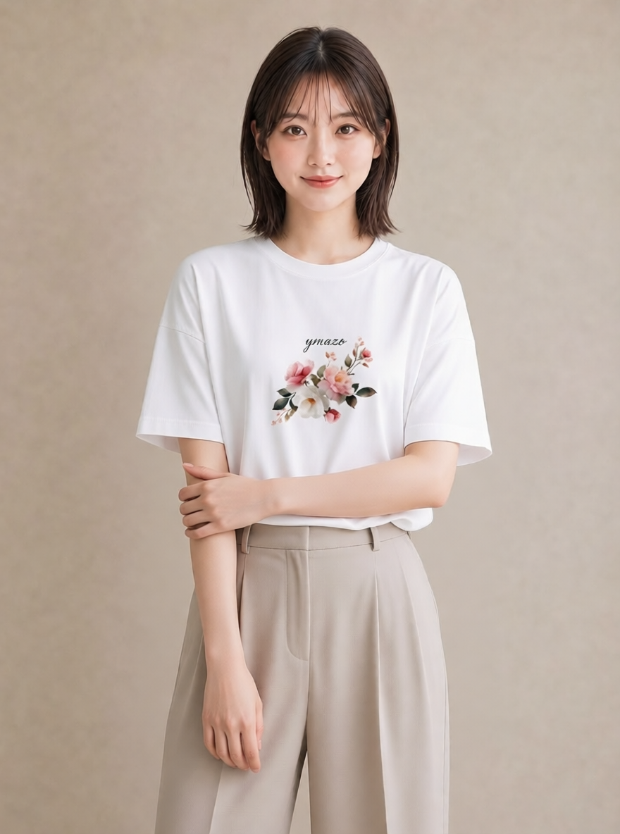 半袖Tシャツ レディース 花 花柄 イラスト ラフカジュアル 旅行用 海 白T