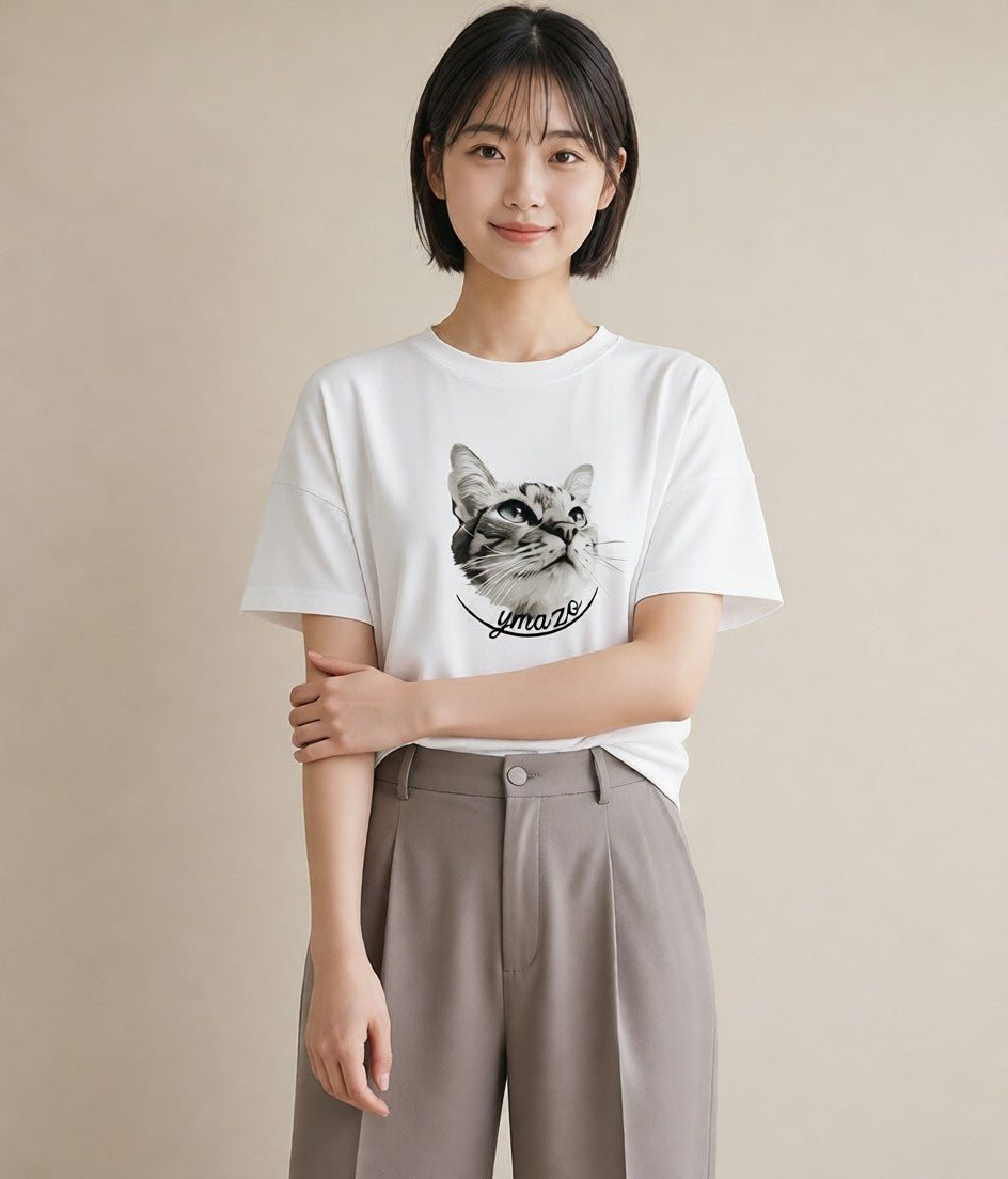 Tシャツ レディース キジトラ 猫 ねこ イラスト 普段使い お出かけ 普段着 白T