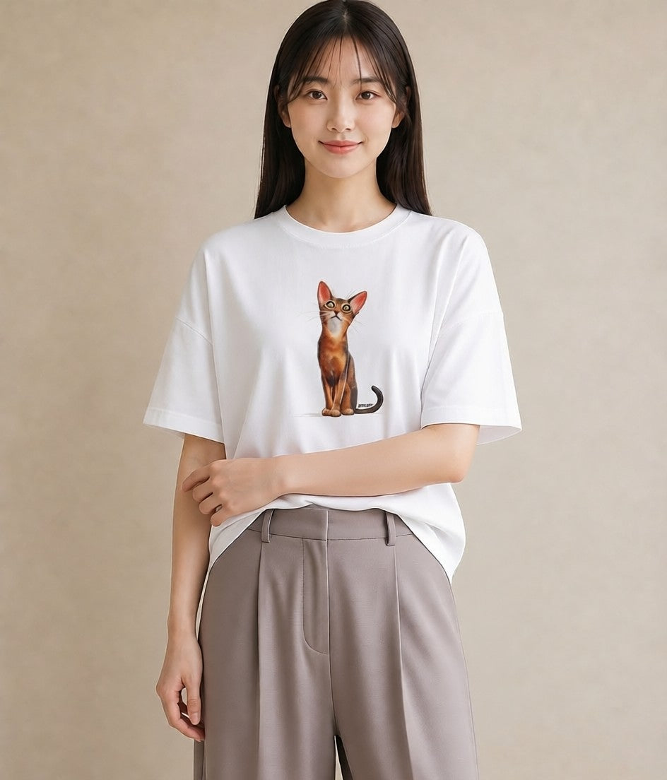 デザインTシャツ レディース シャム 猫 ねこ イラスト 上品 散歩 お出かけ 白T