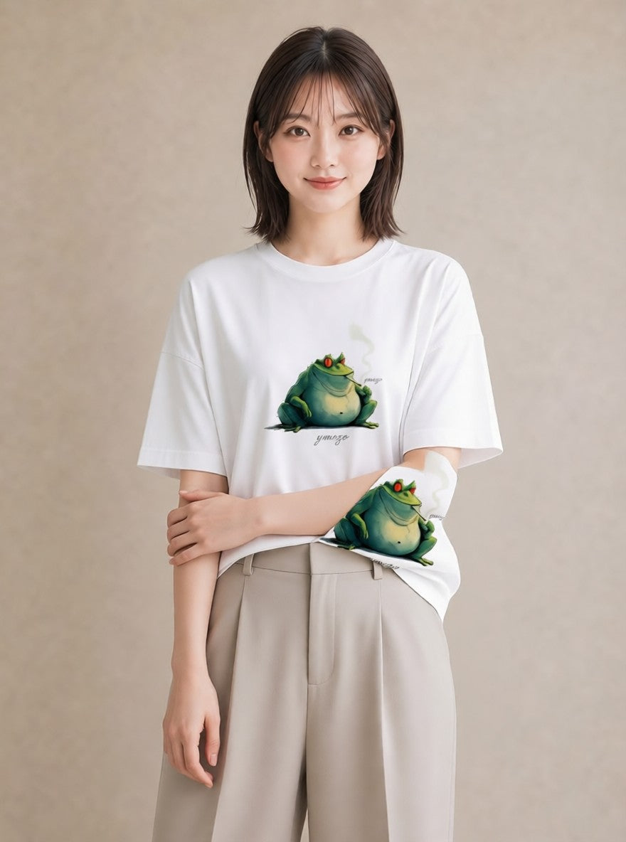 デザインTシャツ レディース カエル ペット 動物 イラスト 普段使い カフェ巡り 女子会 白T