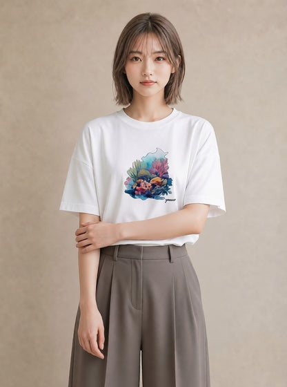 半袖Tシャツ レディース カクレクマノミ 海の生き物 海 イラスト フェミニン レイヤード 友達ギフト 白T