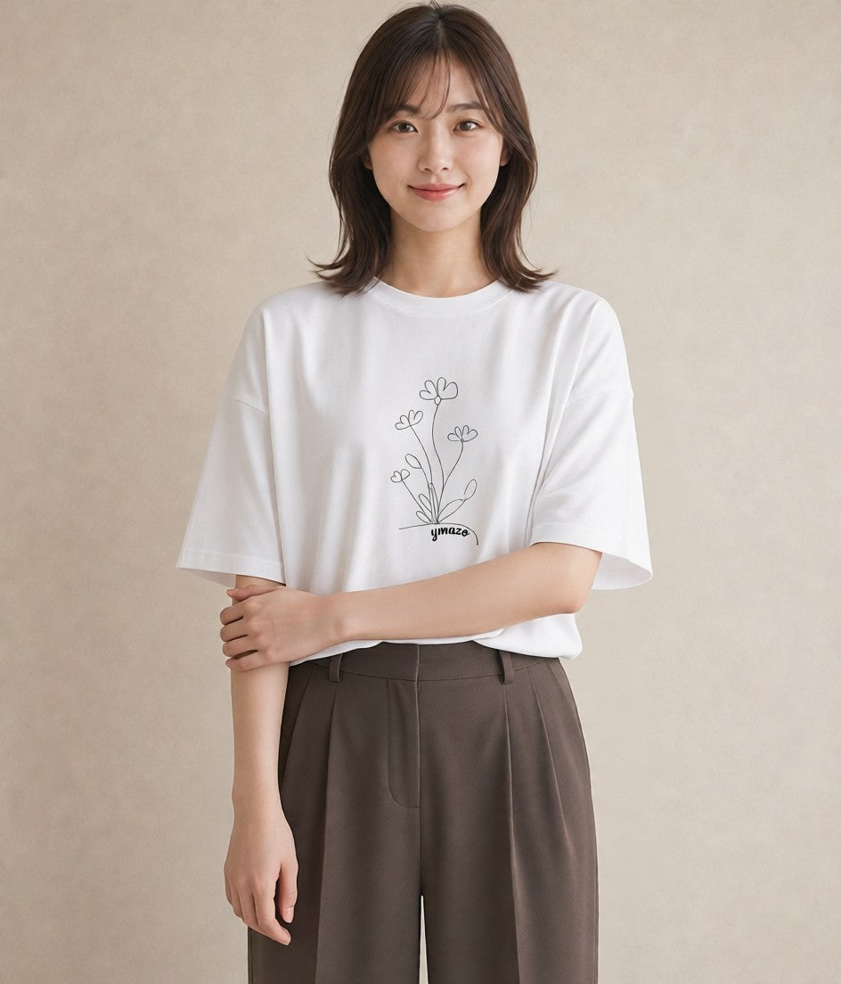 Tシャツ レディース 小花 花 フラワー イラスト 水彩風 母の日 ビーチ 白T