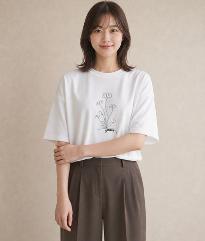 Tシャツ レディース 小花 花 フラワー イラスト 水彩風 母の日 ビーチ 白T