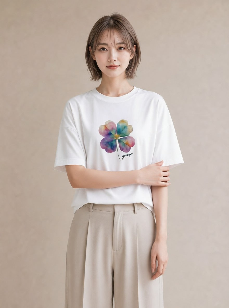 Tシャツ レディース パンジー 花 花柄 イラスト こなれ感 敬老の日 ホワイトデー 白T