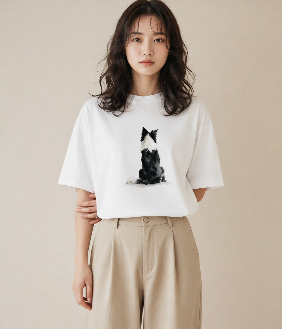 グラフィックTシャツ レディース ボーダーコリー 犬 いぬ イラスト モード 部屋着 女性向けギフト 白T