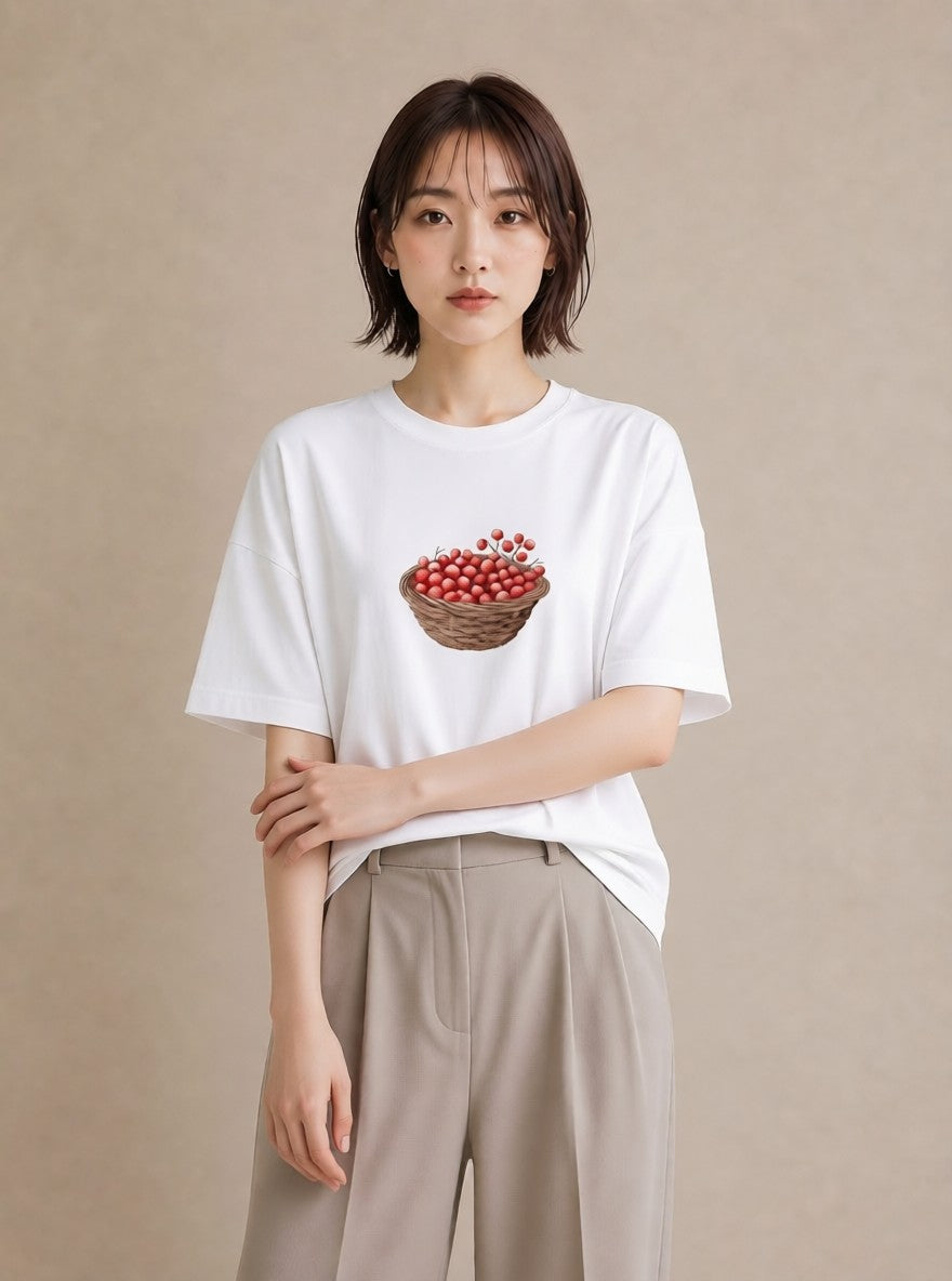 Tシャツ レディース 実り 植物 ボタニカル イラスト モード 社会人 女性 白T