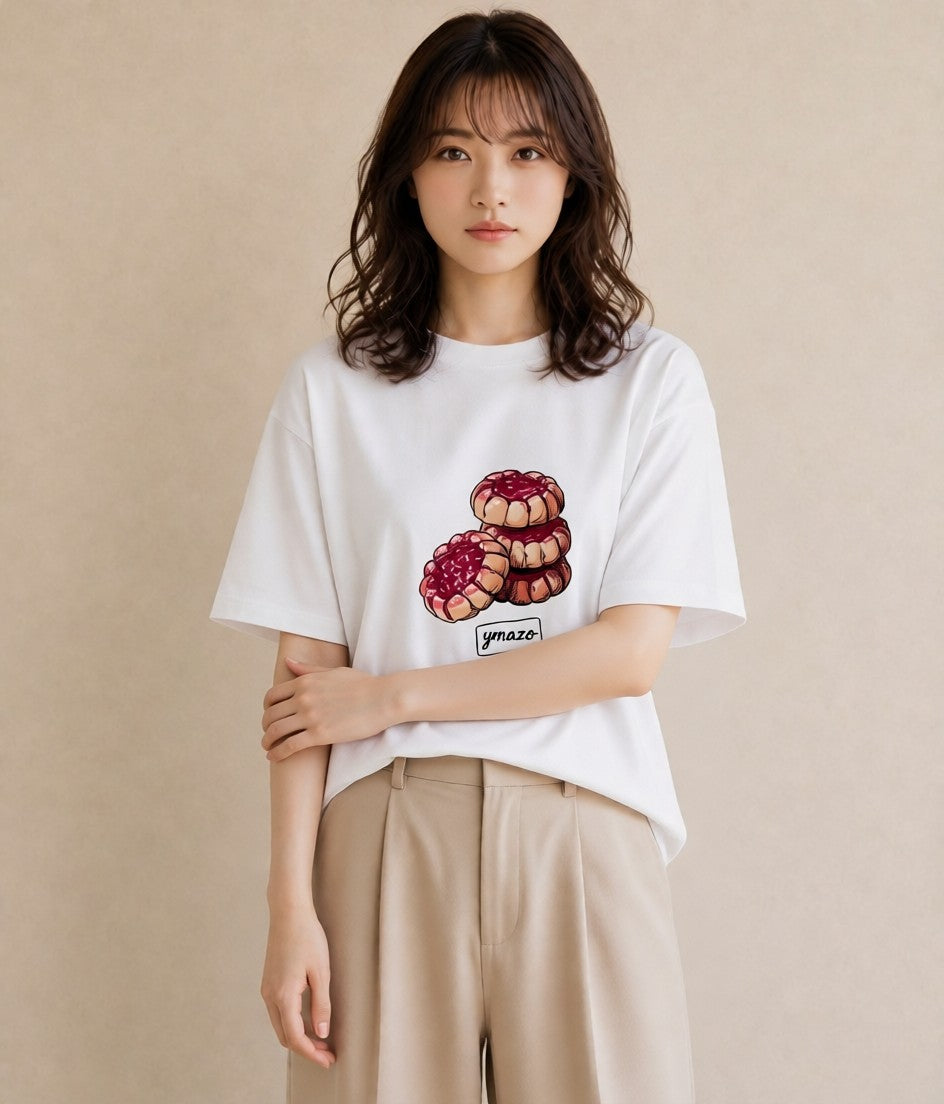 グラフィックTシャツ レディース どら焼き 食べ物 フード イラスト こなれ感 母娘コーデ 自分用 白T