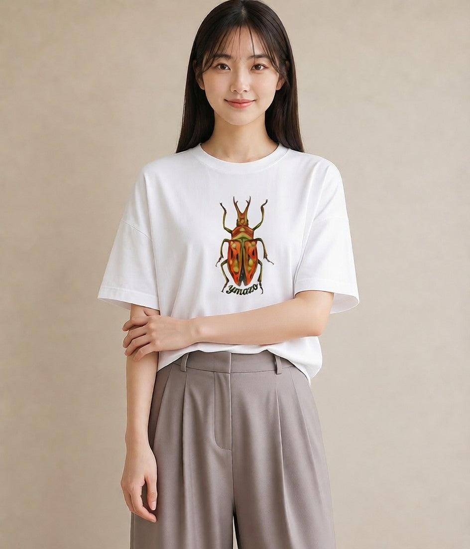 グラフィックTシャツ レディース クワガタ 昆虫 虫 イラスト ママ カフェ服 白T