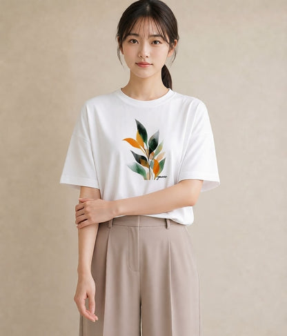 半袖Tシャツ レディース ボタニカル 植物 イラスト カジュアル 旅行 母娘コーデ 白T