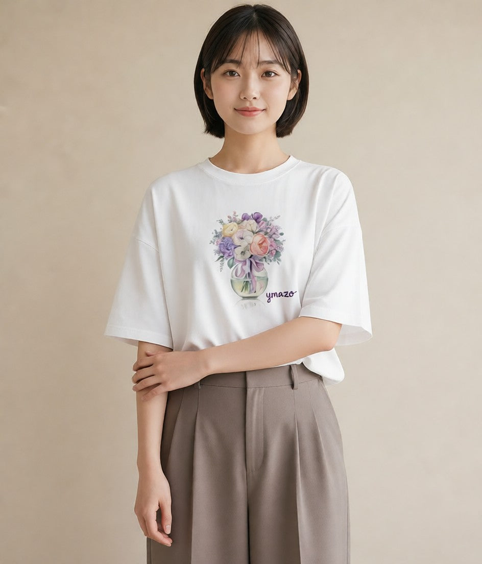 プリントTシャツ レディース ガラス瓶 小枝 ボタニカル ナチュラル アンティーク イラスト シック 通勤 在宅 白T