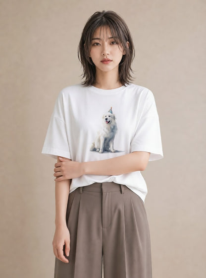 プリントTシャツ レディース 老犬 犬 いぬ イラスト 抜け感 自分用 ルームウェア 白T
