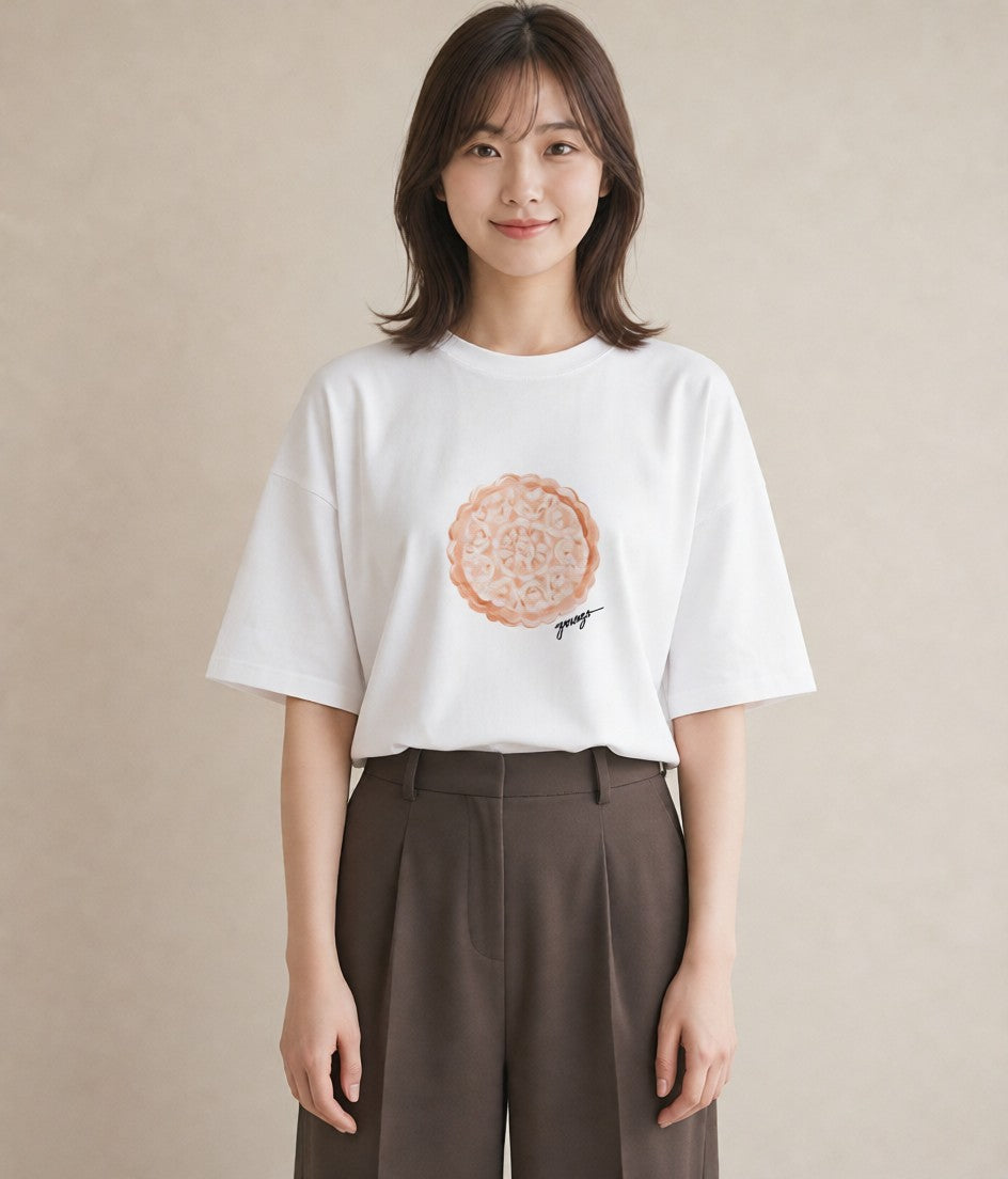 半袖Tシャツ レディース クロワッサン 食べ物 フード イラスト ラフ 母娘コーデ 自分用 白T