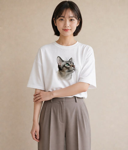 Tシャツ レディース ラグドール 猫 ねこ イラスト ゆるコーデ ビーチ デイリーウェア 白T