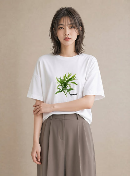 プリントTシャツ レディース 芝生 植物 ボタニカル イラスト 旅行コーデ クリスマス 旅行 白T